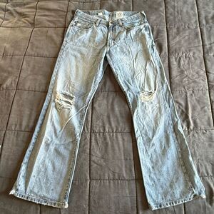 Hollister Men's Light Blue Distressed Jeans With Paint Splatters 33 x 32 Y2K